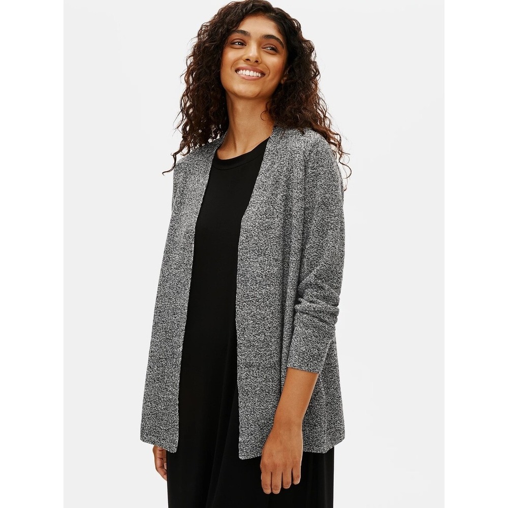 Eileen Fisher Organic Linen Cotton Shaped Cardigan Size Small Marled Black Fall